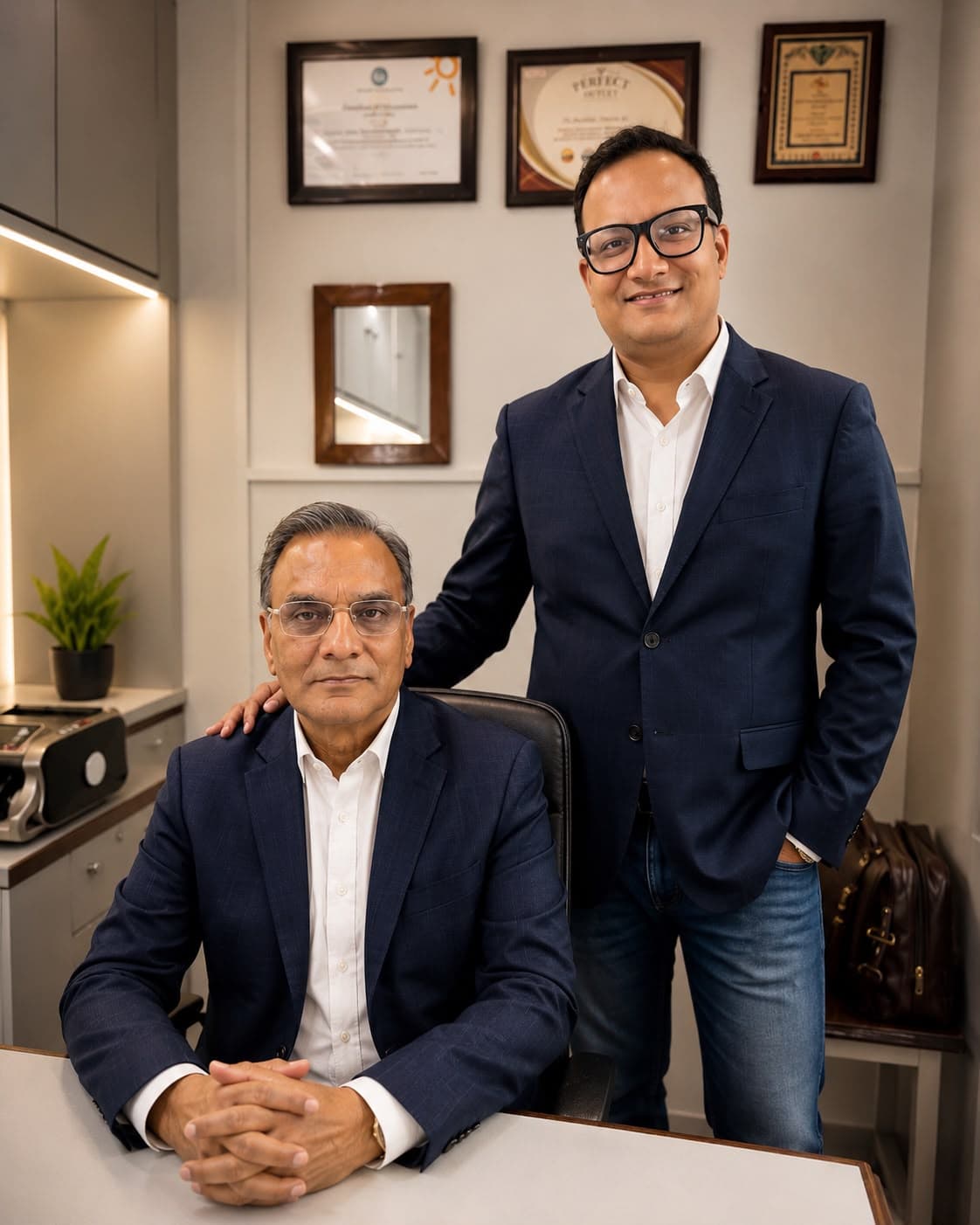Dinesh Kumar Aggarwal and Akhilesh Aggarwal at ATC's head office in Ludhiana